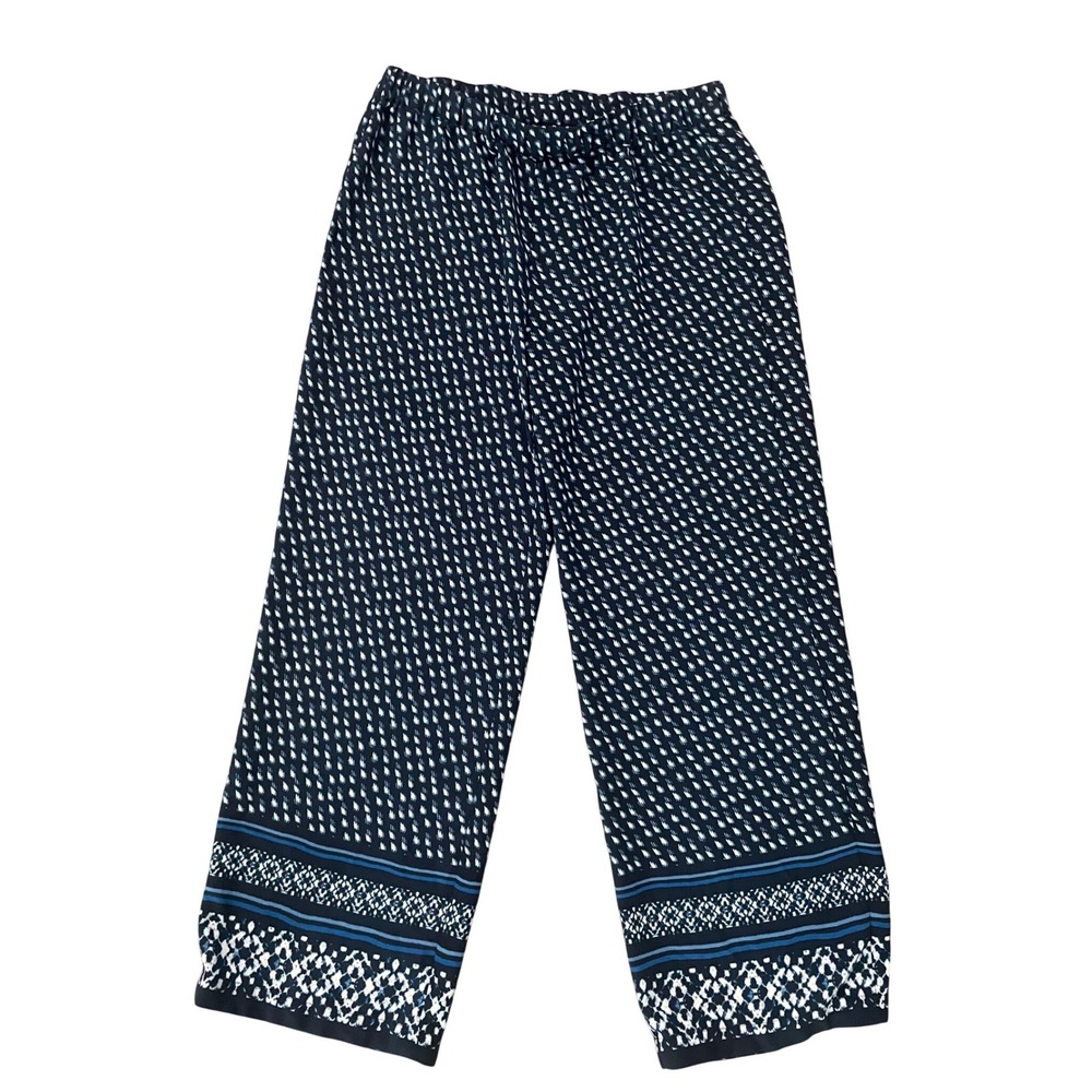 Rafaella Womens XL Wide Leg Pants Navy White Geometric Pull On Resort Palazzo
